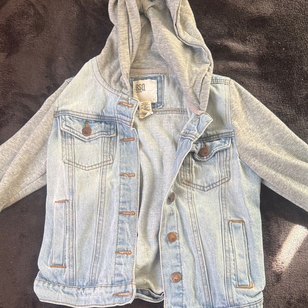 RSQ Denim Jacket with Gray Sleeves and Hood